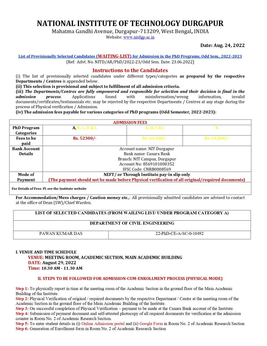 Waiting-List-Provisionally-Selected Candidates (Category A) For PhD ...